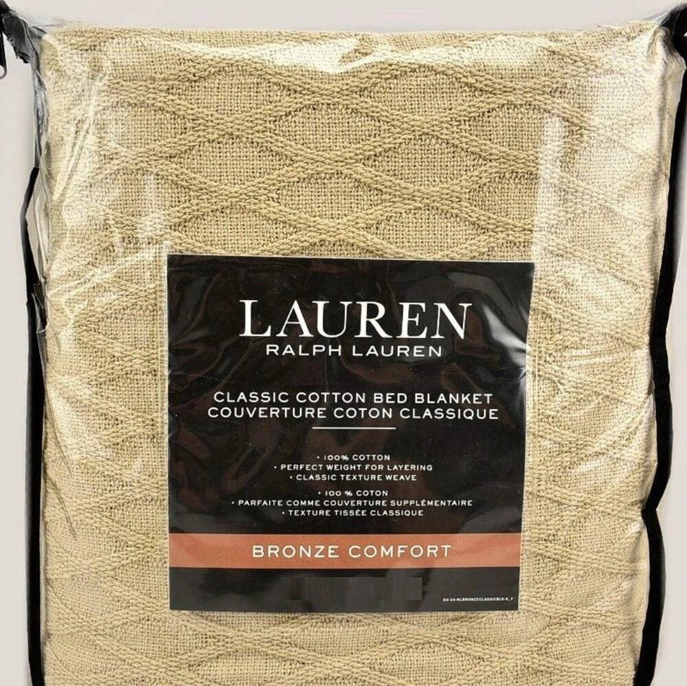 Ralph Lauren Bronze Comfort Classic Cotton Diamond KING Blanket Taupe